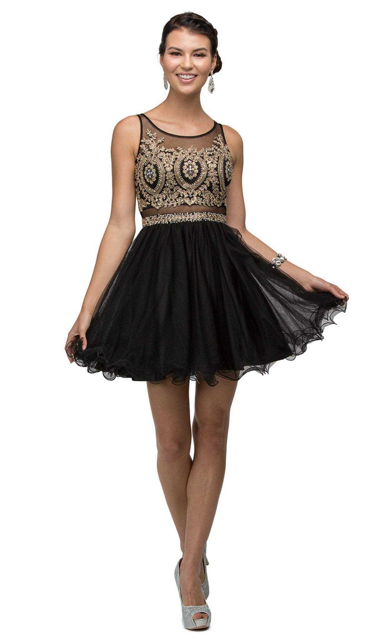 Dancing Queen, Dancing Queen - 9518 Lace Embellished Illusion A-Line Short Prom Dress