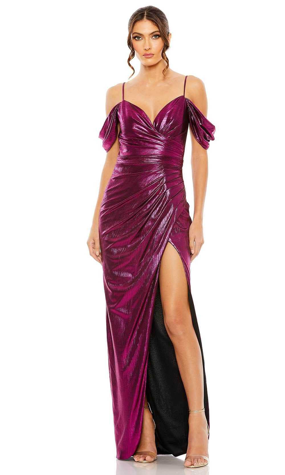 Ieena Duggal, Ieena Duggal 27091 - Ruched Detail Cold-Shoulder Evening Dress
