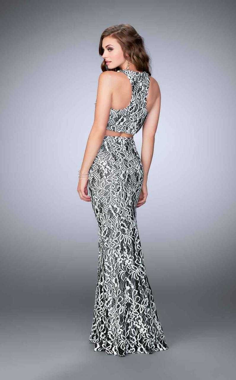 La Femme, La Femme - 23976 Two-Piece Contrast Lace Sheath Long Evening Gown