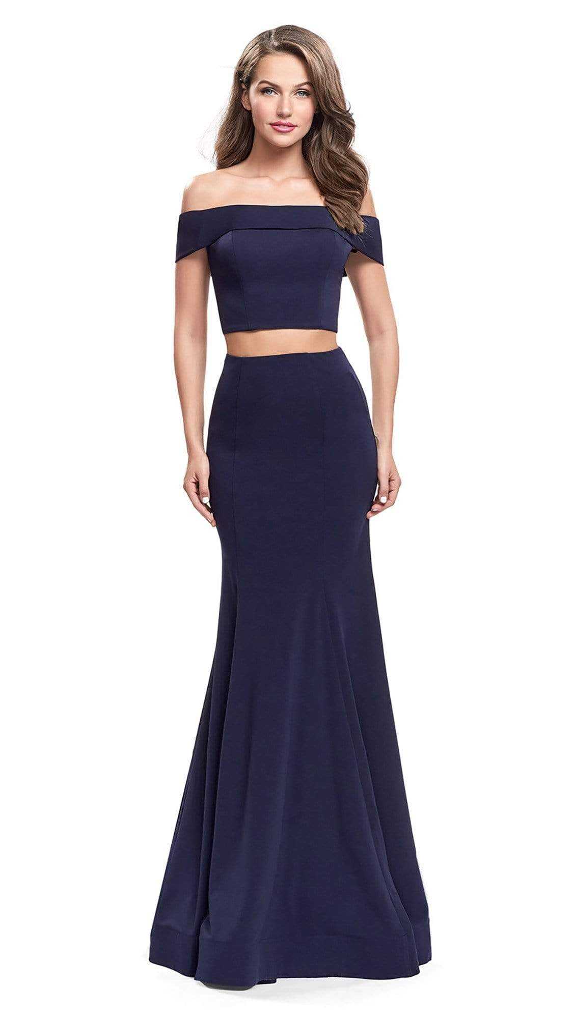 La Femme, La Femme Two-Piece Fold-Over Off Shoulder Jersey Gown 25578SC