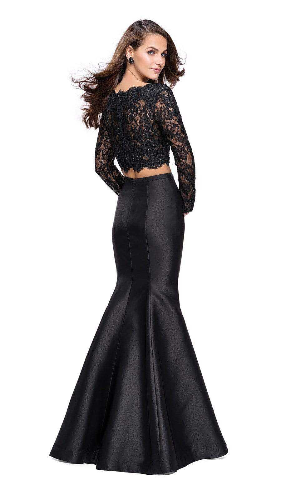 La Femme, La Femme - Two-Piece Long Sleeves Mermaid Dress 25324SC - 1 pc Black In Size 8 Available