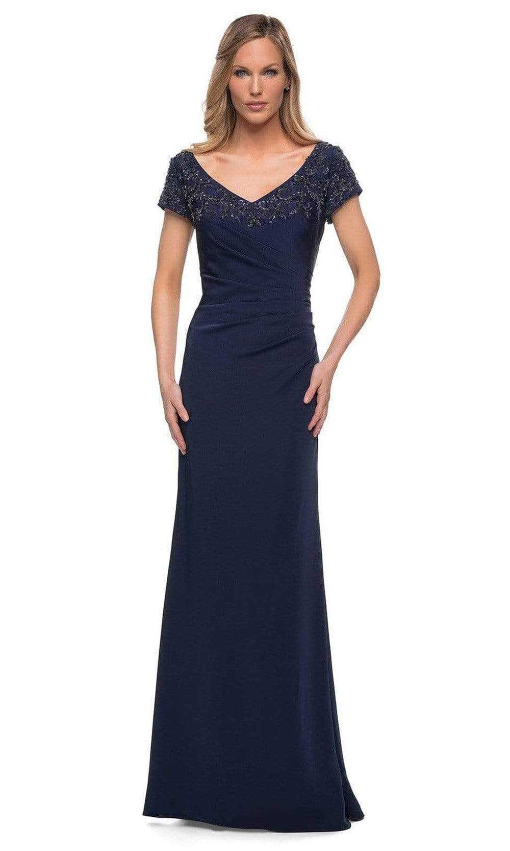 La Femme, La Femme - V-Neck Fitted Evening Dress 28321SC