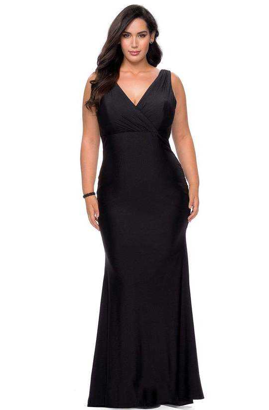 La Femme, La Femme - V-Neck Wide Strap Sheath Dress 29016SC - 1 pc Black In Size 24W Available