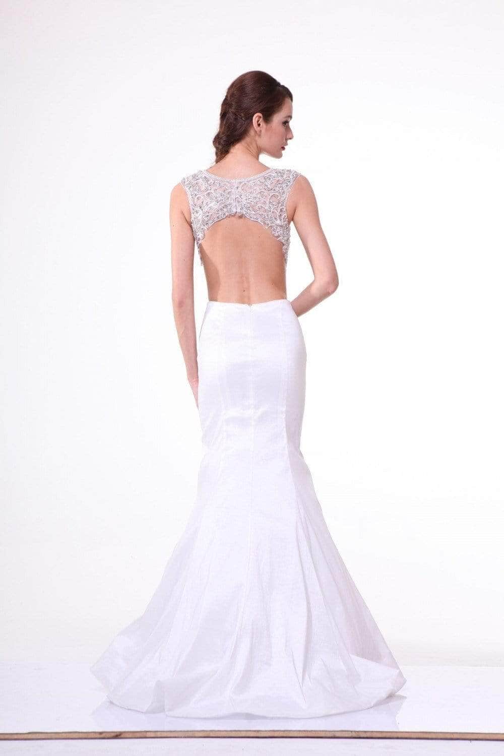 Ladivine, Ladivine 8788 - Plunging Illusion Notched Embellished Long Gown
