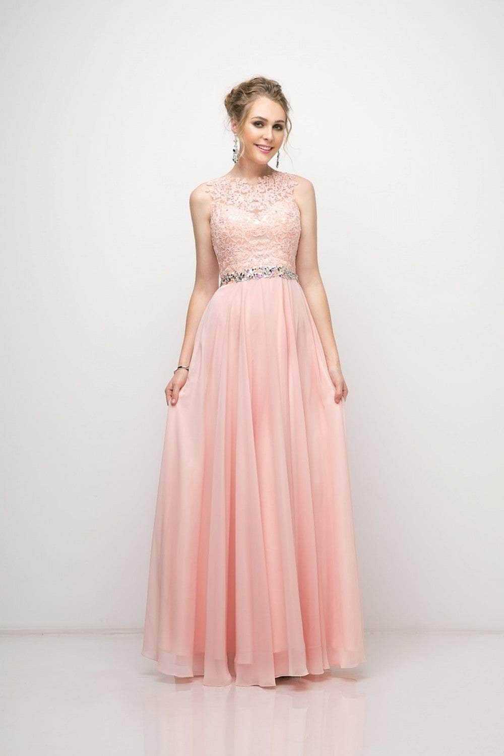 Ladivine, Ladivine B1601 - Adorned Belt Lace A-Line Chiffon Dress