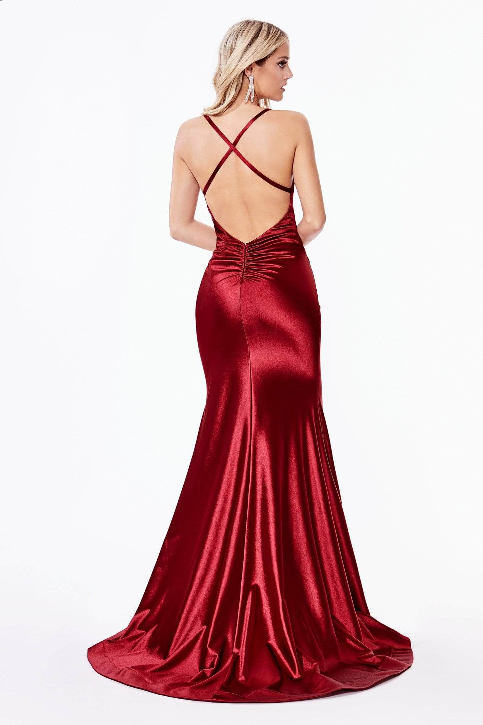 Ladivine, Ladivine CH236 - Open Back Ruched Satin Long Gown