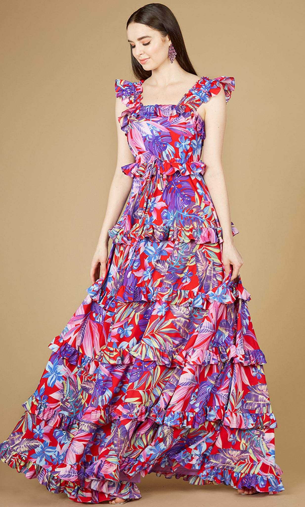 Lara Dresses, Lara Dresses 29271 - Ruffled Print Maxi Dress