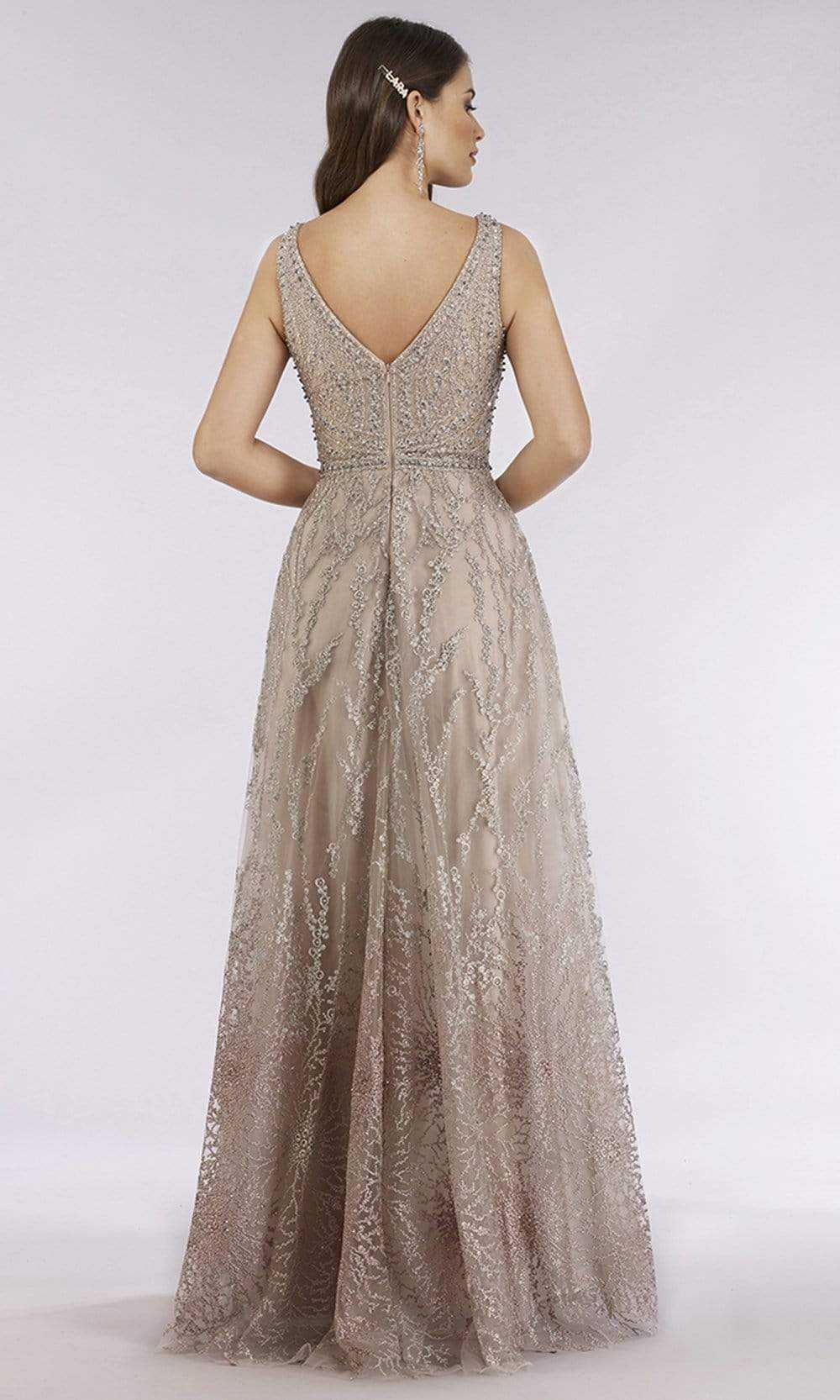Lara Dresses, Lara Dresses - 29635 Bead Embellished V Neck A-Line Dress