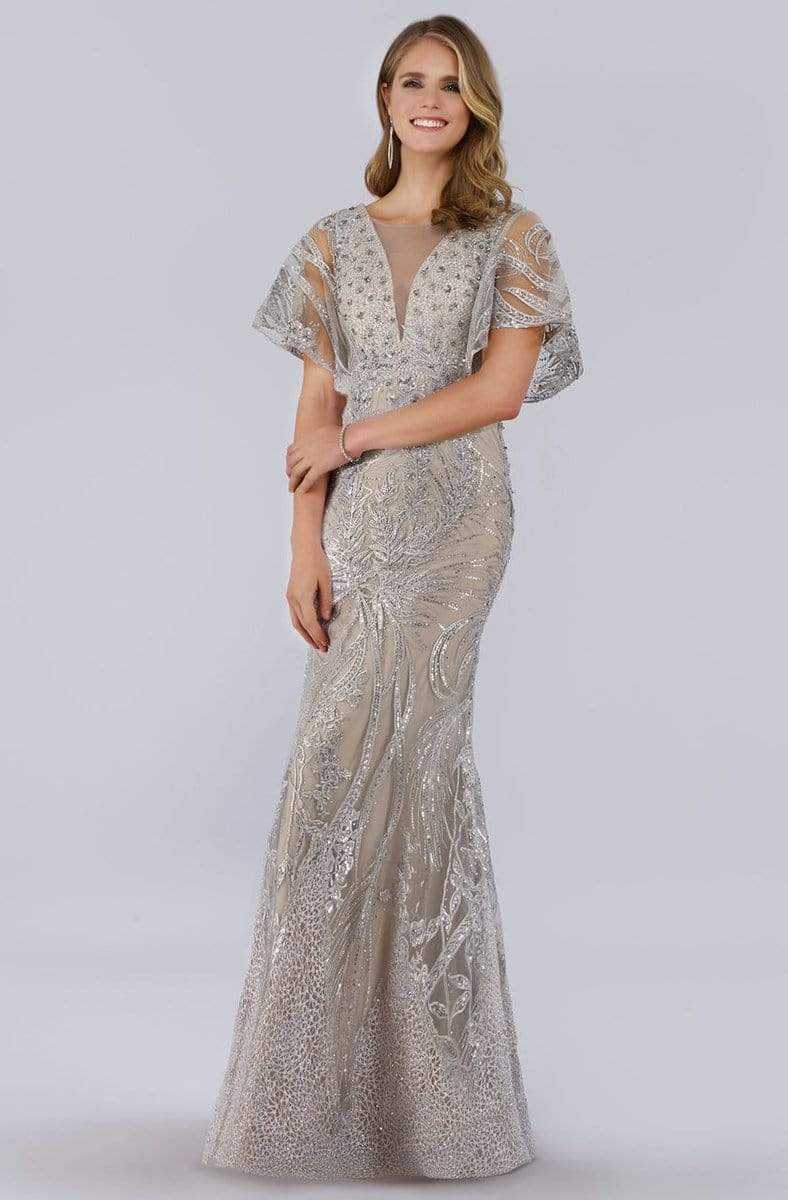 Lara Dresses, Lara Dresses - 29756 Cape Sleeves Illusion Neckline Beaded Ornate Gown