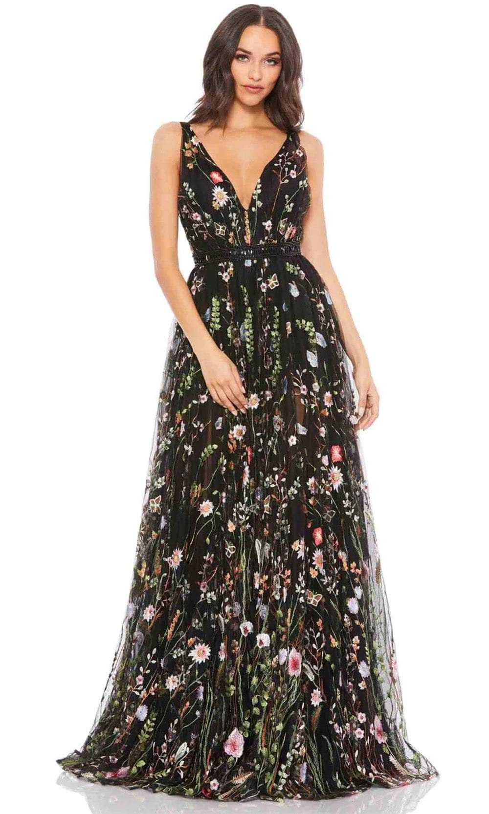 Mac Duggal, Mac Duggal 12282 - V-Neck Floral Embroidered Prom Gown