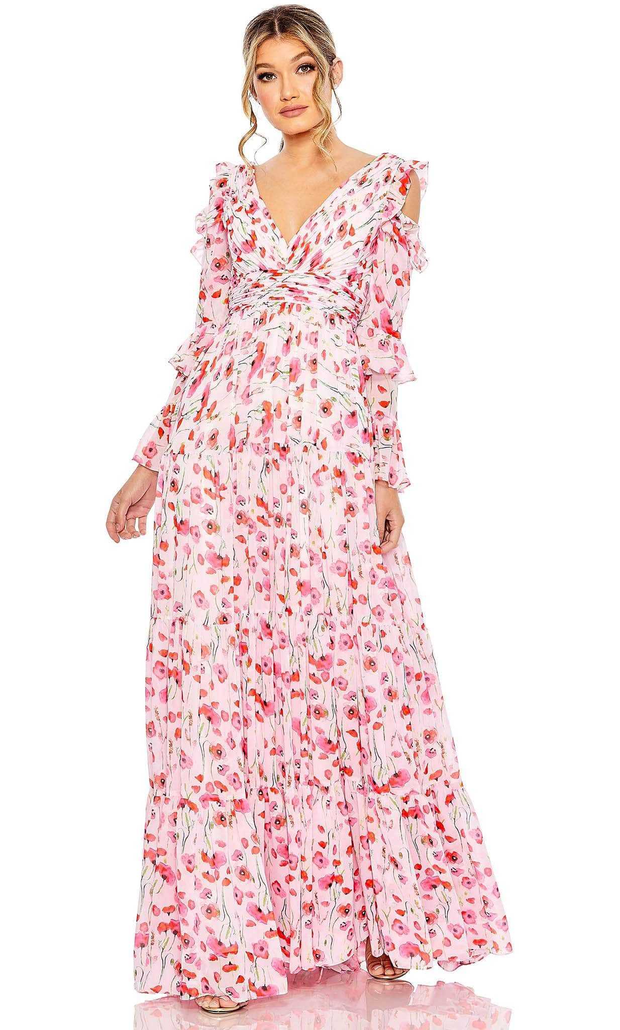 Mac Duggal, Mac Duggal 55906 - Floral Print V-Neck Formal Dress