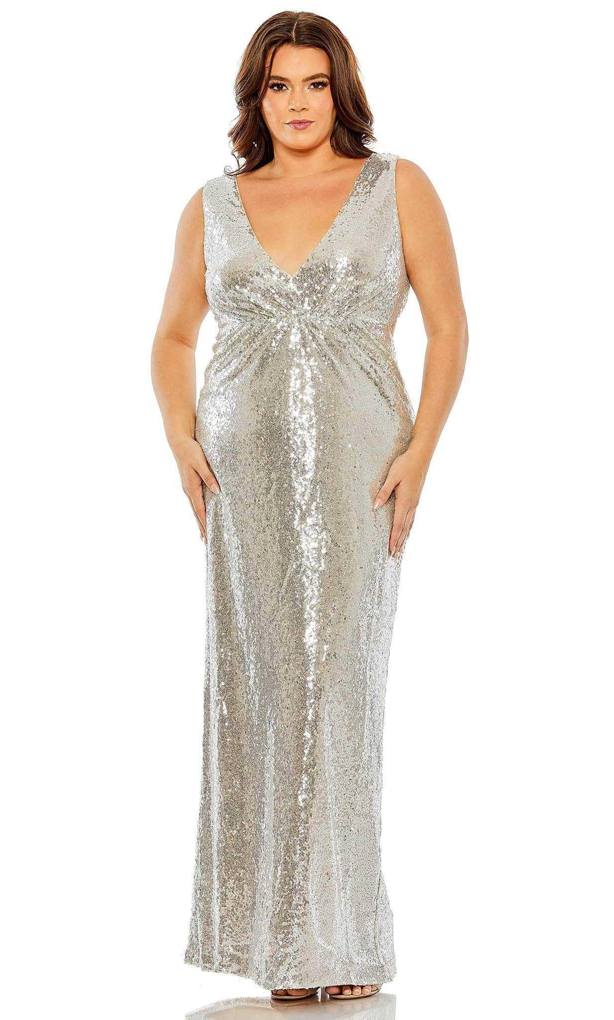 Mac Duggal, Mac Duggal 68538 - Sequined V-Neck Plus Size Prom Long Gown