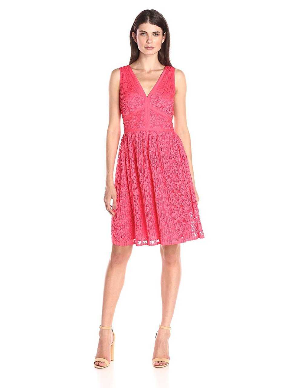 Maggy London, Maggy London - G2521M Pleated Floral Lace Dress