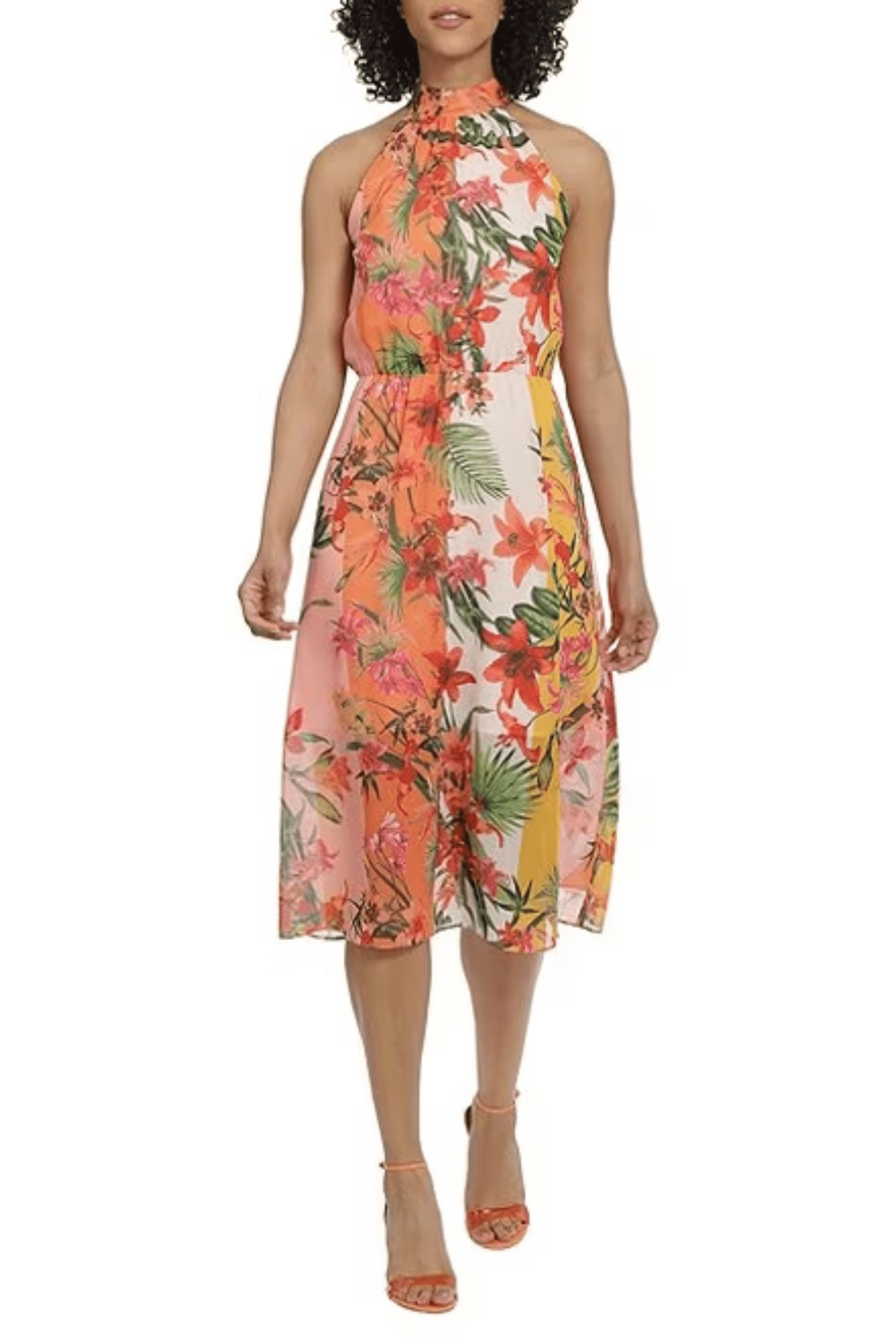 Maggy London, Maggy London G5640M - Halter Floral Printed Formal Dress