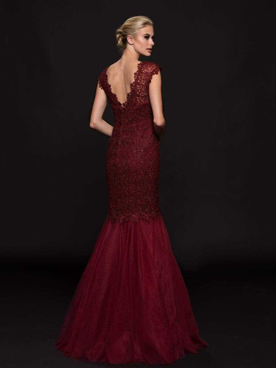 Marsoni by Colors, Marsoni by Colors - Scalloped V-neck Lace Mermaid Gown M222 - 1 pc Wine In Size 14 Available