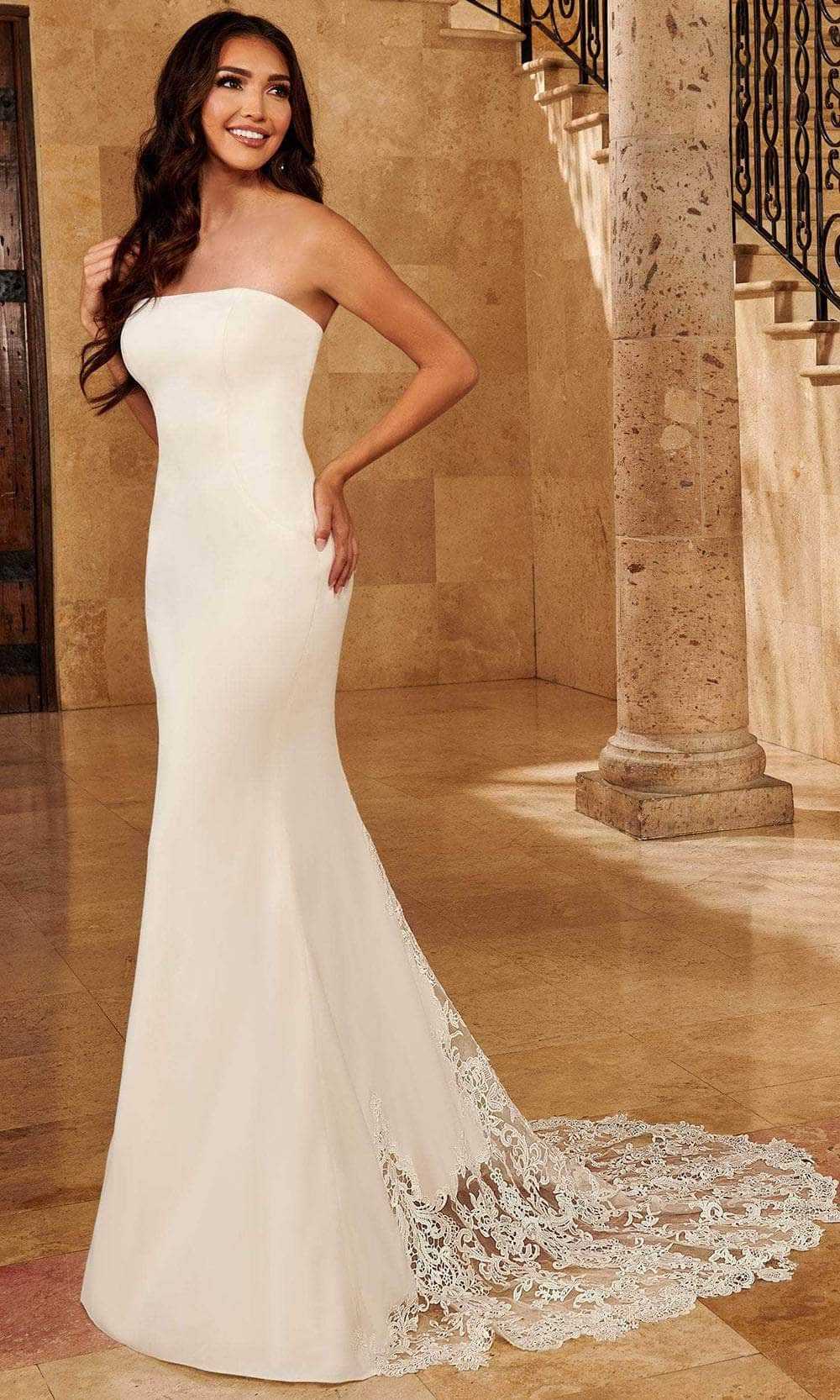 Mary's Bridal, Mary's Bridal MB2131 - Strapless Straight Across Neck Bridal Gown