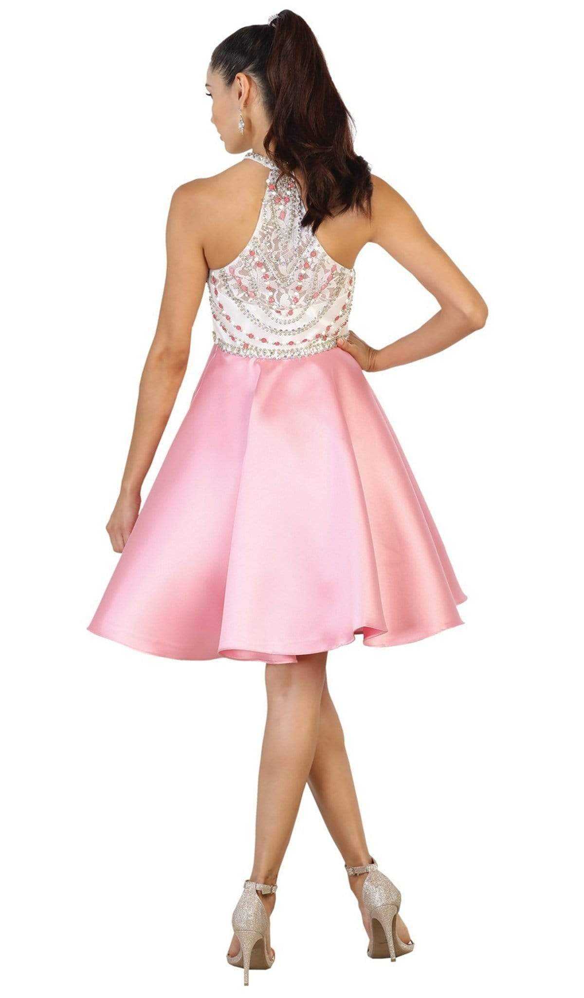 May Queen, May Queen - Bejeweled Halter Neck Cocktail Dress MQ1492 - 1 pc Pink In Size 4 Available