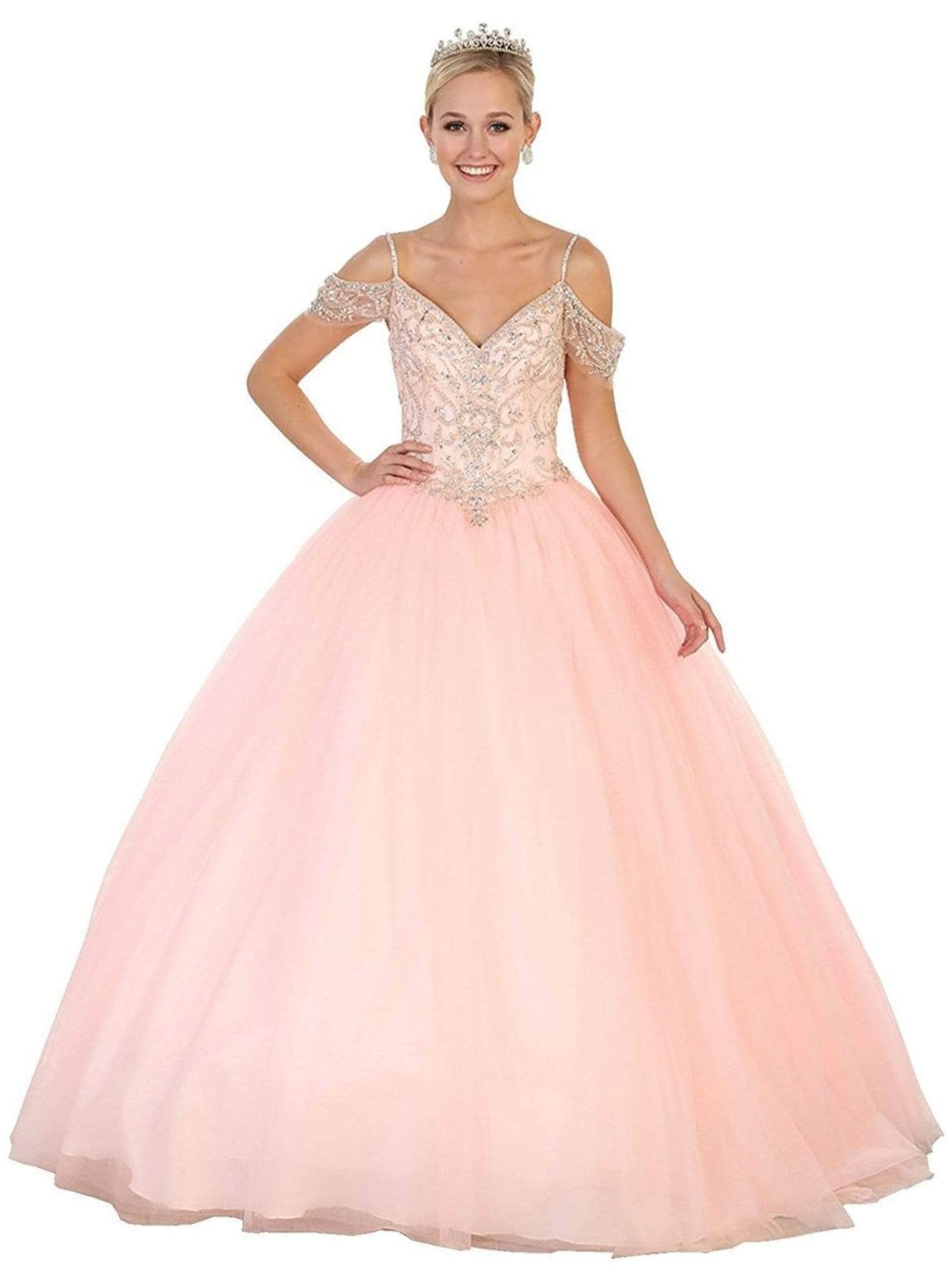 May Queen, May Queen LK96 - Cold Shoulder Embellished Quinceanera Ballgown
