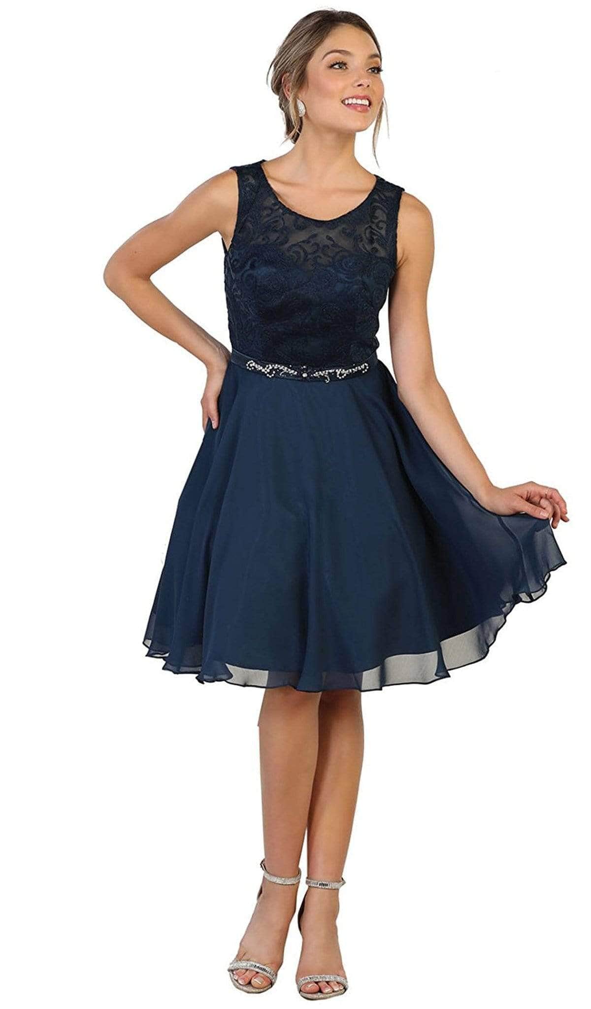 May Queen, May Queen MQ1521 - Jewel Neck Pleated Cocktail Dress