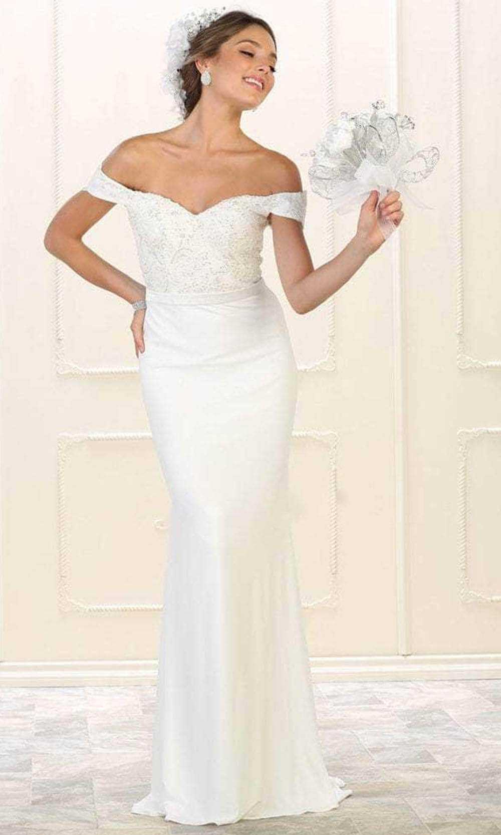 May Queen, May Queen MQ1529 - Appliqued Trumpet Long Gown