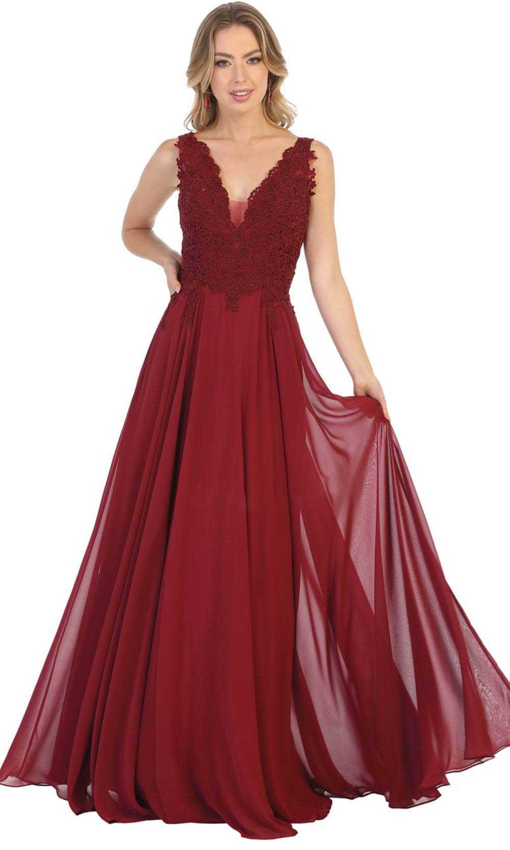 May Queen, May Queen MQ1754B - Laced A-Line Evening Dress