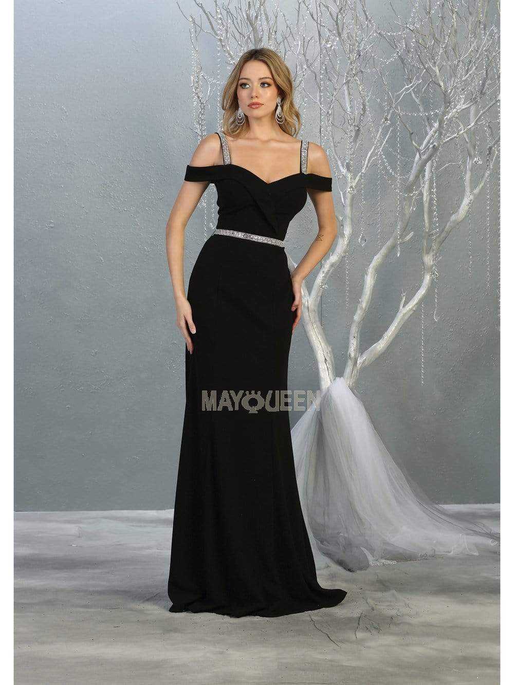 May Queen, May Queen - MQ1765 Embellished Off-Shoulder Sheath Dress