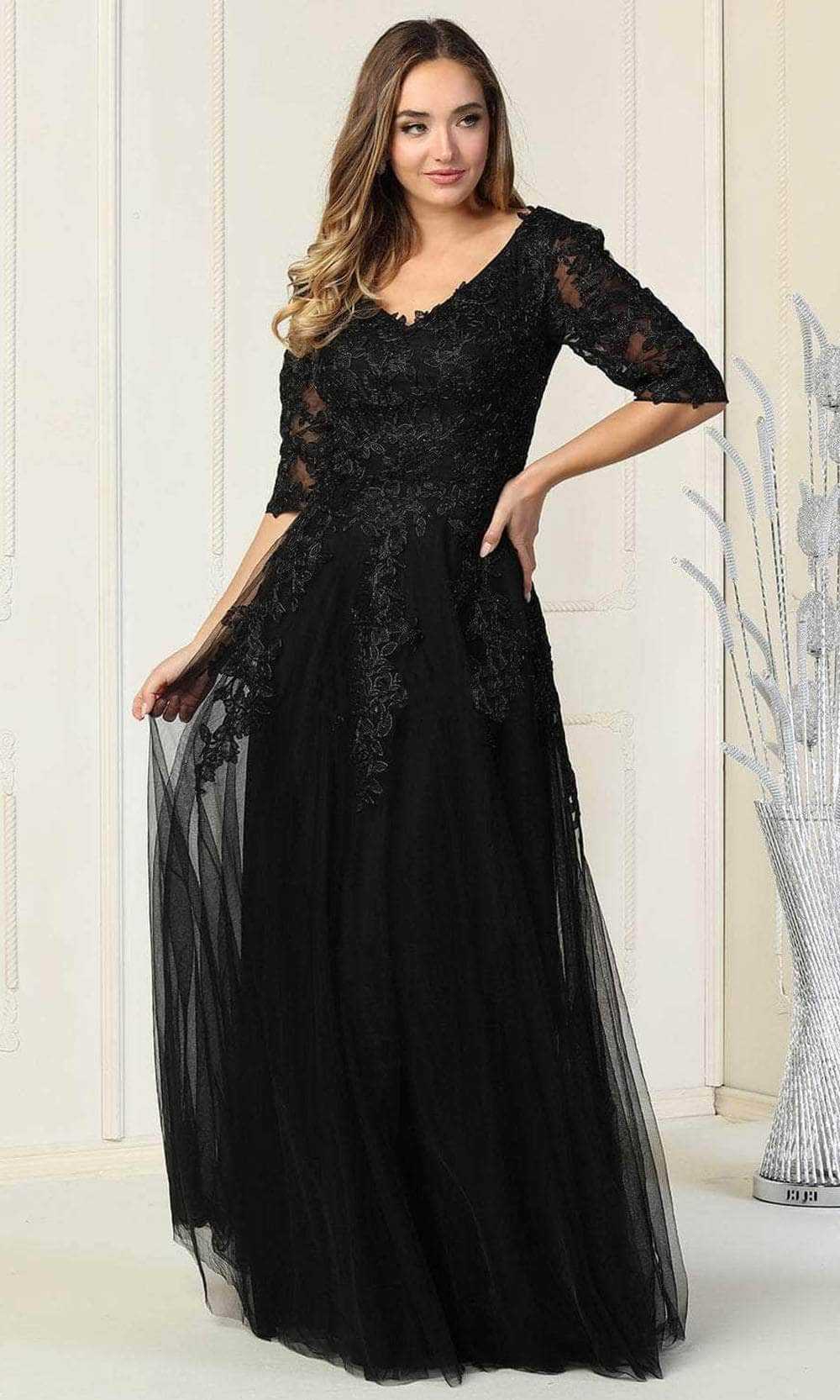May Queen, May Queen MQ1859 - Elbow Sleeve Lace Formal Gown