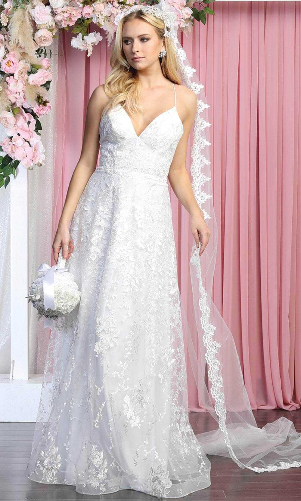 May Queen, May Queen MQ1885 - V Neck Lace-Up Back Bridal Gown