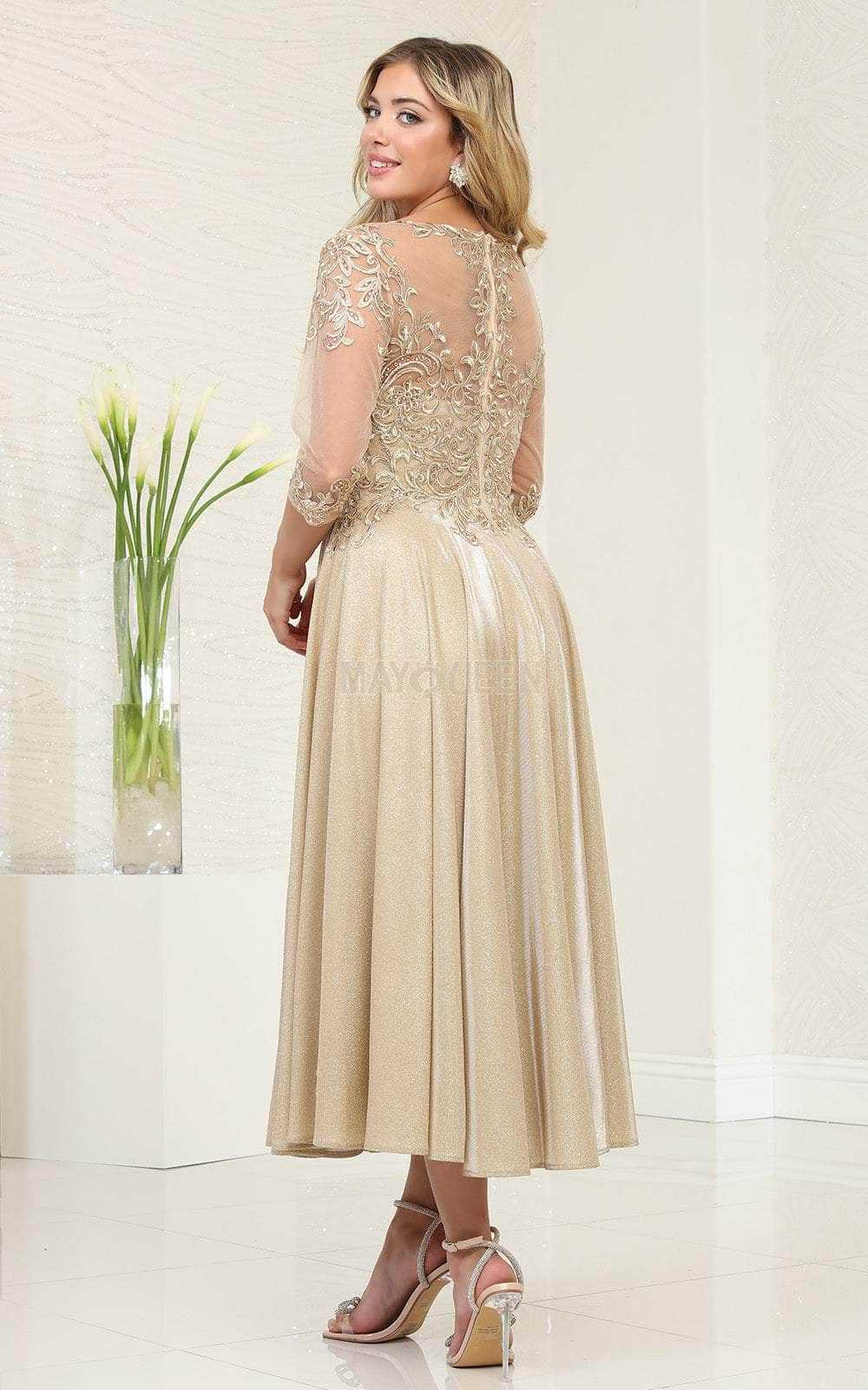 May Queen, May Queen MQ2057 - Illusion Scoop Tea Length Prom Dress