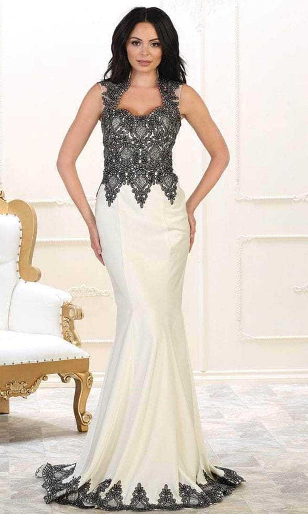 May Queen, May Queen RQ7501 - Lace Detail Mermaid Prom Dress